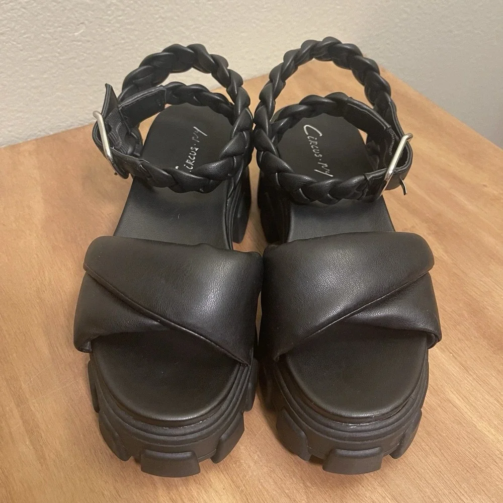 Circus Sam Edelman Gayle Chunky Sandals Braided Strap Y2K Grunge Goth Sz 6.5 EUC
